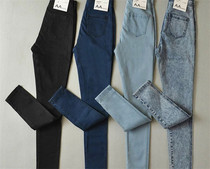 European and American simple Joker retro high-waisted denim trousers with bottomed leggings ~ four seasons can be worn