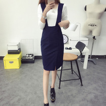 Womens Autumn 2018 New Tide Foreign Trade Original Single Strap Medium-length dress Slit Butt Skirt Skirt Dress