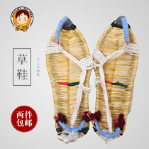 Handmade straw woven red army straw shoes Trendy men summer lace-up personality retro hemp shoes stage performance props straw shoes