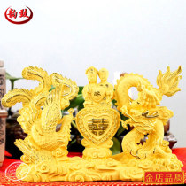 Velvet sand gold wedding gift ornaments Dragon and phoenix newlywed gifts to send friends wedding room practical decorations