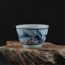 Handmade porcelain blue and white figures pattern Kung Fu Cup Cup glass Jingdezhen imitation Ming Dynasty ancient porcelain antique collection ornaments