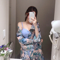 Korean version of the new swimsuit womens one-piece conservative belly cover thin retro floral slim small chest gathered small fresh sexy