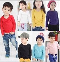 Boys new V-neck long-sleeved T-shirt autumn Korean version of childrens candy color baby solid color base shirt boys and girls