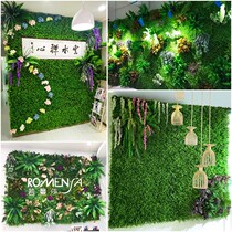 Green plant wall simulation plant turf wall decorating indoor background flower wall green leaf wall hanging plastic fake lawn door