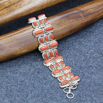 Chili Red pure original branches Italian sea red stone hand string accessories sterling silver bracelet-D