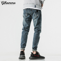 2021 autumn new mens jeans Korean version of the trend nine-point pants mens slim small feet youth long pants tide brand