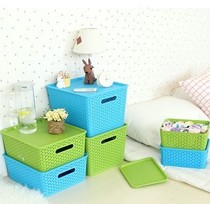 Kindergarten school Covered plastic stackable storage box Hollow cosmetics desktop storage basket Clothes finishing