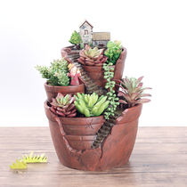 Creative design pastoral broken pot succulent plant flower pot balcony courtyard micro landscape desktop decoration with props
