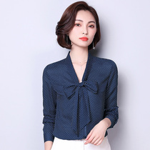 Butterfly-stoped snow-spin shirt female long sleeve spring new spring-wraping shirt Korean version of the wild top 2019