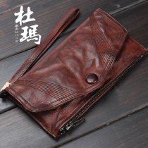 Handmade Long Style Retro Men Genuine Leather Wallet Original Head Layer Bull Leather Plant Tannins With Buckle Men And Women Handbags
