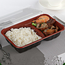 Two-grid disposable lunch box divided fast food takeaway packaged bento lunch box fresh-keeping transparent plastic bowl with lid tableware