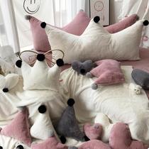 Princess style pure color simple Crown large backrest casual cute bow rabbit velvet core love pillow plush