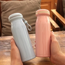 Korea stainless steel thermos cup Macaron creative portable handle Simple literary fresh male and female students water cup