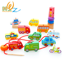 Baby large digital traffic Beaded wear beads Building blocks Children stringing early education puzzle wooden toys 1-3 years old