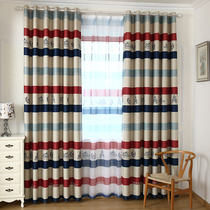Mediterranean English environmental protection print stripes full blackout curtains bedroom living room study floor custom finished