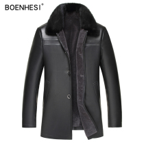 Off-code clearance mens leather leather clothing fur one-piece middle-aged and elderly sheepskin jacket mink collar SE027S