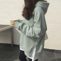 On the same day the Korean retro goods ins Super fire mint color loose hooded sweater female AS508