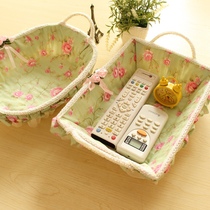 Pastoral style storage basket hipster fabric lace storage basket hand woven straw basket medium double ear basket