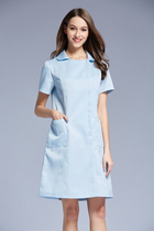 Mei Qige Chunxia Light Blue Korean Womens Short Sleeve White Coat Slim Nurse Dress Hospital Front Desk Work Clothes