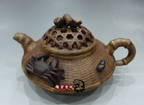 Antique Yixing purple sand teapot famous all handmade original mine section mud flat bamboo weaving pot super large capacity kettle crab