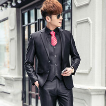 Howe Wolf Wedding Suit Set Mens Groom Dress Korean Slim Three Piece Small Suit Professional Dress