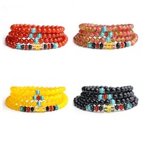 Crystal stalls Classic beaded bracelet red agate chalcedony crystal accessories obsidian hand string men and women accessories