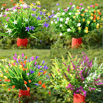 Single plastic flower arrangement simulation flower fake flower waterproof sunscreen outdoor engineering flower box decoration small bouquet plastic green plant