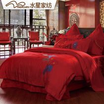 Mercury home textile wedding cotton satin jacquard plus embroidery six sets of phoenix crown Xia Chinese wedding double bedding
