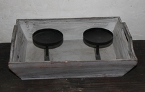 Exit Foreign single to make old solid wood wood box iron art Two candlestick American countryside ZAKKA solid wood candle holder