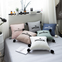ins Nordic simple cotton cushion embroidery towel embroidery smile pillow Waist support removable and washable cotton wool ball pillow