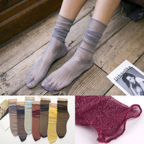 Short silk stocking women Japan and South Korea Fashion bright silver silk pearls mesh yarn short socks grid silk stockings Sox stocking women socks