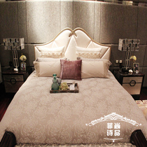 Neoclassical champagne double bed white cowhide large double wedding bed solid wood leather bed d334