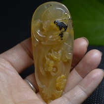 Xinjiang natural golden silk jade gems light hanging yellow color gems light on eyebrows
