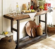 Retro solid wood entrance table TV cabinet Wrought iron entrance table foyer cabinet Solid wood entrance cabinet table shelf