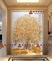 Shanghai art glass entrance background wall aisle background European style deep carved gold leaf cash cow