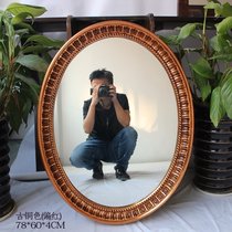 Oval PU frame makeup mirror Bathroom mirror European retro silver Bathroom mirror Beauty mirror Retro silver