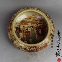 Jingdezhen antique ceramic enamel beauty picture ashtray pen pen wash room home decoration retro ornaments