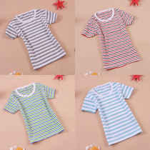 Childrens cotton color strip T-shirt Mens and womens childrens summer clothes Childrens childrens half-sleeve baby t-shirt Boys short-sleeved T-shirt tide