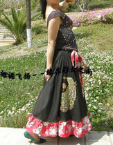 Ethnic style long skirt embroidered plate gold peacock skirt oversized skirt red and black