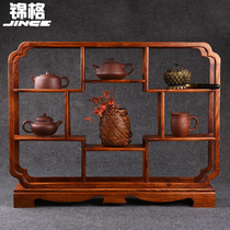 Jinge Huanghuali solid wood small Bo ancient rack Purple sand pot tea storage shelf Chinese desktop teapot display cabinet