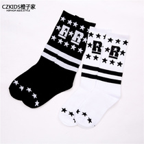 Tide brand childrens socks Street socks hip-hop socks fashion letter stripes jacquard breathable sports boy socks