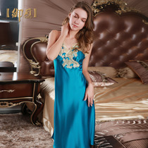 Yufu summer silk night dress Female long silk suspender dress 100% Mulberry silk pajamas Sexy silk pajamas