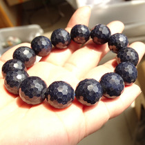 Shuiyu Bingpo natural sapphire bracelet Blue treasure hand string dark blue shiny large mens and womens faceted cut surface