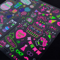 Handmade Diy Album Tool Accessories Cute Decoration Fluorescent Sticker Black Card Rainbow Cake Multielement Collection