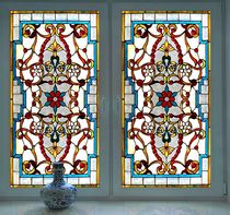 Custom-made entrance partition screen Wall wall lamp aisle ceiling Solid wood moving doors and windows Church color art glass