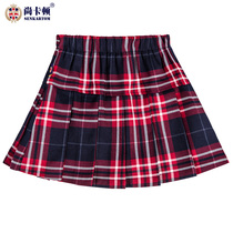 Shang Caton Girls Skirts Autumn Girls Skirts Navy Blue and red Lattice Childrens skirts Pleated skirt Princess skirt 901