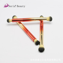 Spot supply hot-selling gradient color single makeup brush Double-headed high-gloss brush Nose silhouette smudge brush with brush bag