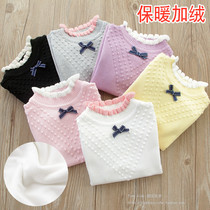 Childrens sweater 2021 autumn and winter new girls pullover bottoming shirt babys low-neck knitted sweater all-match cotton sweater