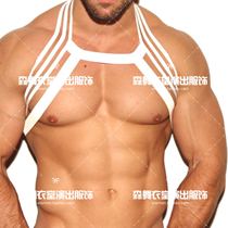 Nightclub bar dj male ds singer gogo party show White Hollow sexy elastic elastic strap suit W