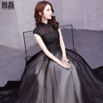 Banquet evening dress fairy dream 2021 new large size black long host dress thin dress female